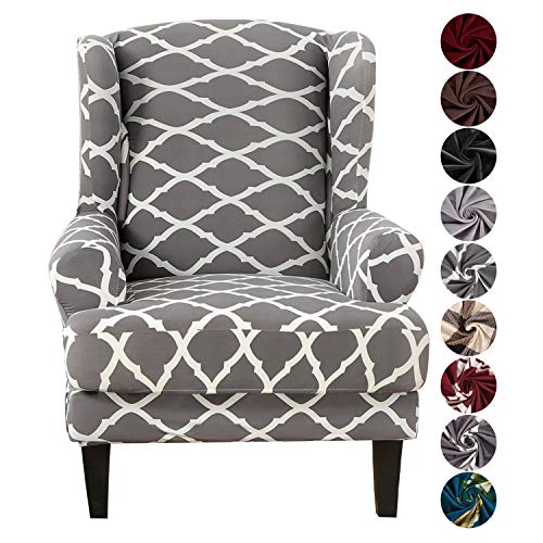 SHANNA Armchair Covers, Spandex Sofa Cover Stretch Wing Chair Slipcover for Armchairs - Wingback Chair Covers - Geometric Grey
