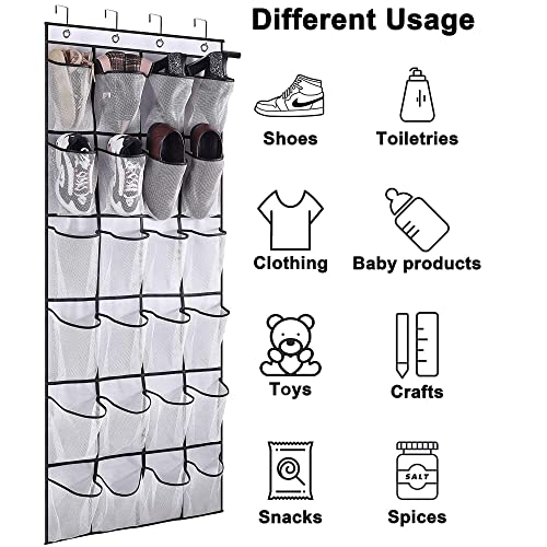 plastific Over the Door Shoe Storage Organiser Hanging Shoe Rack Holder Bag Wall Mounted with 24 Large Mesh Pockets for Wardrobe Door Slippers Ti