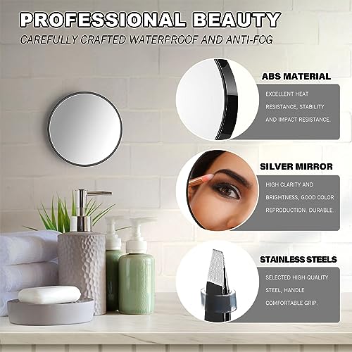 10x Travel Magnifying Mirror with Suction Cups and Tweezers Kit Portable Magnifying Makeup Mirror Black Cosmetic Mirror Magnified for Shaving Mak