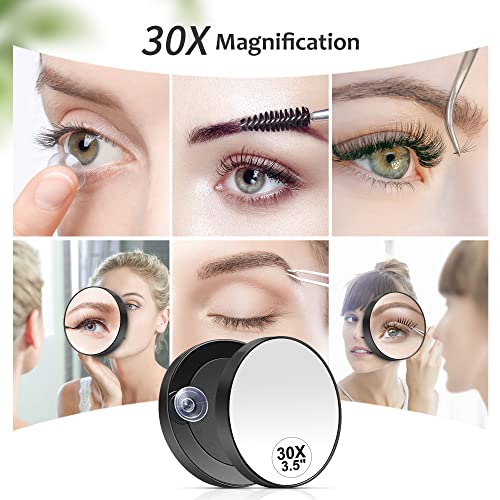 MIYADIVA 30X Magnifying Mirror, Small Magnifying Mirror with Suction Cup and Tweezers, As a Travel Mganifying Mirror, Compact Mirror Set for Pluc