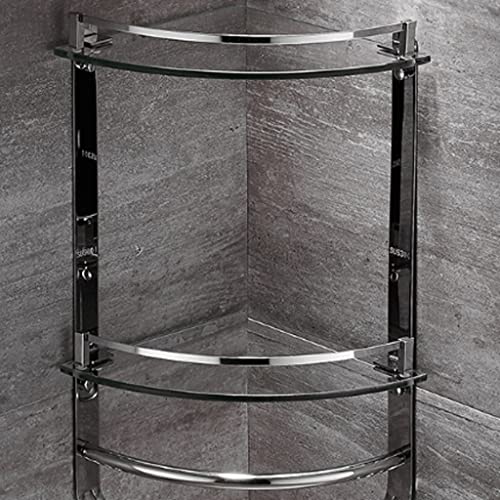RSOCHS Bathroom 2-Tier Glass Corner Shelf with Towel Bar Wall Mounted Extra Thick Tempered Glass
