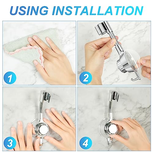 HOTUT Adjustable Shower Head Holder, 360° Rotation Adjustable Shower Bracket, Strong Paste & Removable Suction Cup Shower Head Holder, Shower Hol