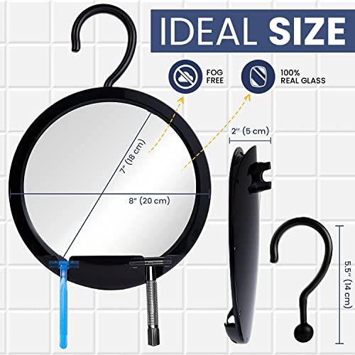 Round Hanging Fogless Shower Mirror for Shaving with Real Glass Surface and Adjustable Swivel Hook - Simply Fill Back Chamber/Reservoir with Hot
