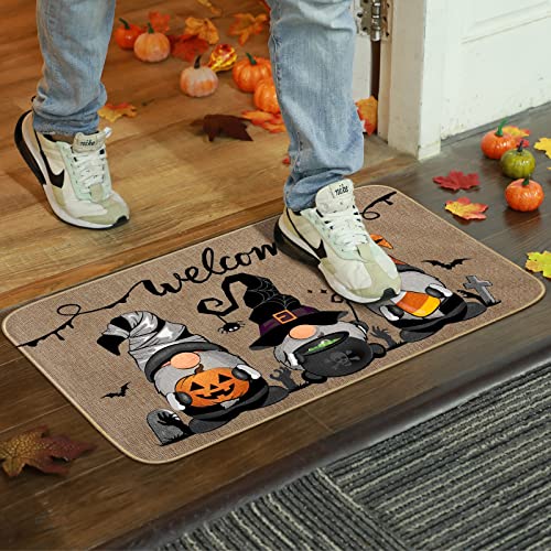 Shihanee 3 Pieces Halloween Welcome Gnome Doormat Thanksgiving Fall Greeting Doormat Autumn Doormat Rugs Christmas Gnome Door Mat Xmas Outdoor Do