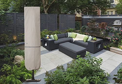 Patio Umbrella Cover with Rod for 7 to 11 Ft Umbrellas & 15 Ft Double-Sided Umbrellas, Protective Waterproof Cover with Zipper, Beige