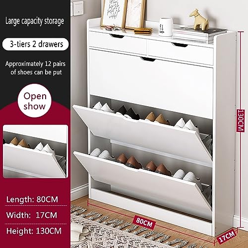 Shoe Cabinet for Entryway, Shoe Storage Cabinet with 3 Flip Drawers, Slim Hidden Entryway Cabinet Shoe Rack Organizer,for Hallway, Living Room,Ho