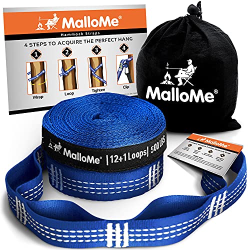 MalloMe XL Hammock Straps - Hammock Tree Straps Set 2000+ LBS Heavy Duty 40 Loops & 100% No Stretch Suspension System Kit - Camping Hammock Acces