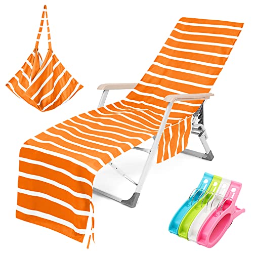 Newthinking Sun Lounger Towels, Beach Sunbed Towels with Pockets, Pool Chair Towel for Loungers, Summer Beach Travel, 30 inch x 84 inch (Blue)