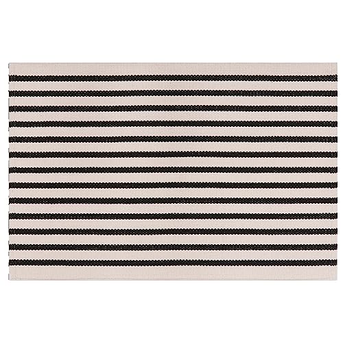 LEEVAN Black and White Striped Door Mat 24'' x 35'' Washable Hand-Woven Front Door Rug, Reversible Front Door Mats Outdoor Farmhouse Striped Laye