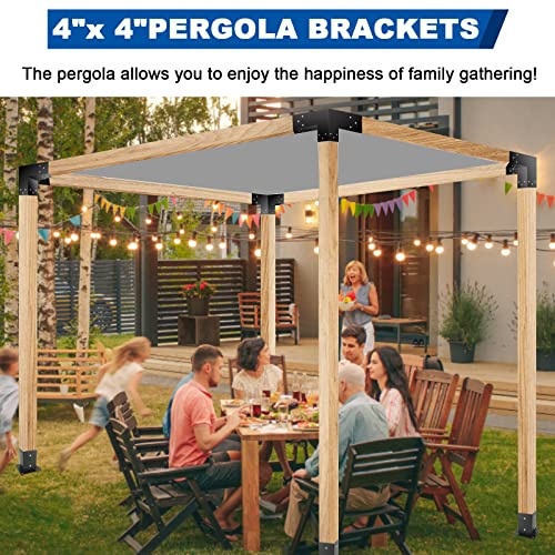 Pergola Gazebo Brackets-Kit Toja Grid - Nopwer 3-Way Right Angle Corner Bracket for 4x4 Inch Wood Beams