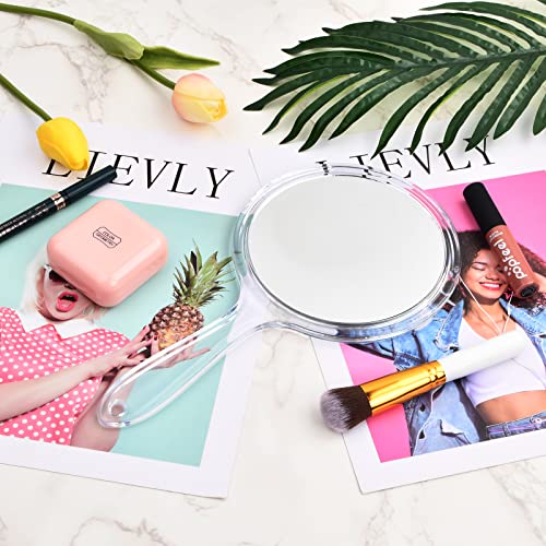 Hand Mirror Double Sided Mirror 1X/3X Magnifying Vanity Mirror Round Shape Handheld with Handle for Women Daily Makeup Portable