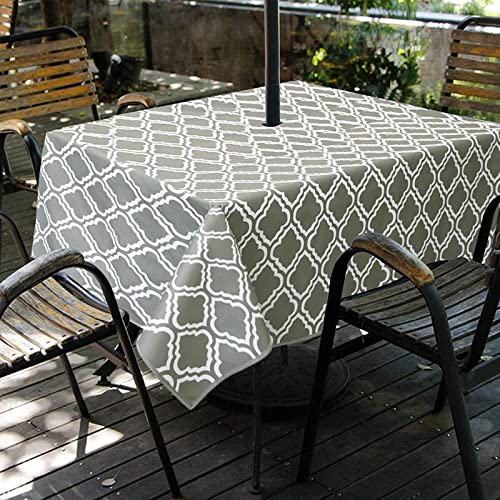 Garden Patio Outdoor Tablecloth Waterproof - Table Cloth with Parasol Hole/Umbrella Hole Zipper Wipe Clean Table Cover for Home Cafe Dining Backy