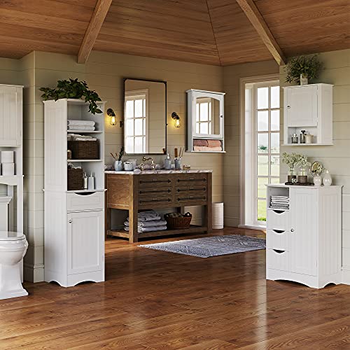 Lantaly Bathroom Medicine Cabinet Wall Mounted Mirror Cabinet with Single Doors and Adjustable Shelf, Accent Home Furniture Wooden Storage Cabine