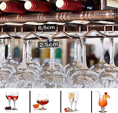 SUCHETA Hanging Wine Rack with Glass Holder and Shelf, Adjustable Height Wine Rack Ceiling Hanging Wine Glass Holder Vintage Wine Bottle Holder R