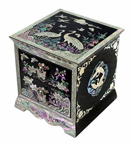 Mother of Pearl Asian Lacquer Women Wooden Jewellery Trinket Keepsake Treasure Gift Girls Jewel Ring Drawer Box Chest Case Organizer with Flower