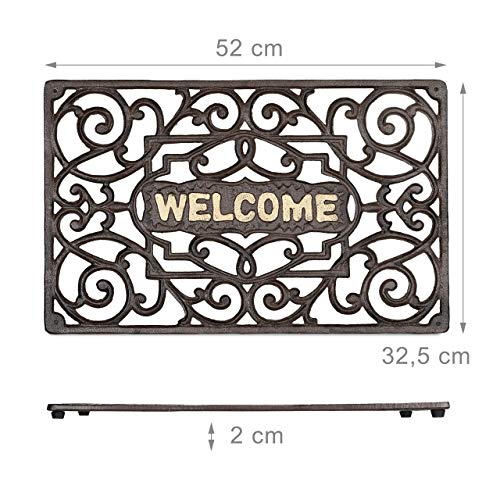 Relaxdays Rustic Door Mat Rectangle, 2 x 52 x 32.5 cm, Cast Iron Doormat in Art Nouveau Style Floor Mat Robust Powder-Coated Metal Welcome Mat, A