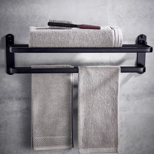 BYONGCHO Towel Rack for Bathroom and Lavatory, Towel Holder 24 inches Towel Shelf Wall Mount with Two Towel Bars Foldable Towel Holder, Bathroom