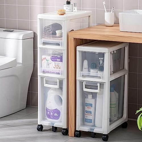 CIADAZ Small Bathroom Storage Cabinet, Toilet Paper Holder, 2/3/4 Tier Thin Toilet Vanity Cabinet, Narrow Bathroom Cabinet Organizer for Small Sp