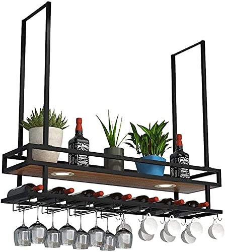 SUCHETA Hanging Wine Rack with Glass Holder and Shelf, Upside Down Wine Glass Rack, Hanging Wine Cabinet Wine Rack, Hanging Racks, Decorative Sto