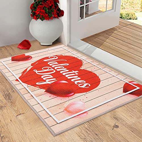LuxFocus Doormat with Heart Patterns Non Slip Floor Mat Welcome Doormat for Indoor and Outdoor Valentines Day Decoration Mashine Washable Mats Ru