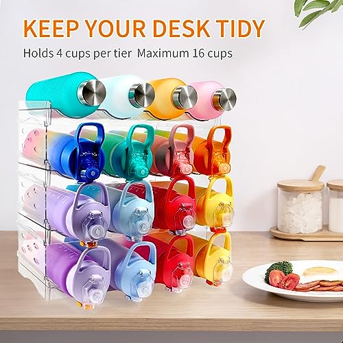 clbutge Water Bottle Organizer for Cabinet, 4 Pack Stackable Water Bottle Storage Rack, Kitchen Pantry Organization and Storage Shelf, Wine Drink