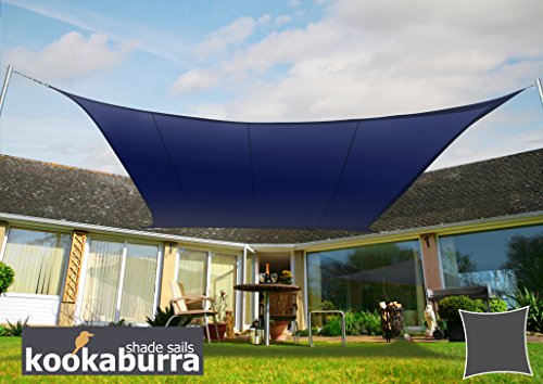 Kookaburra Waterproof Garden Sun Shade Sail Canopy in Blue 98% UV Block (3.6m Square)