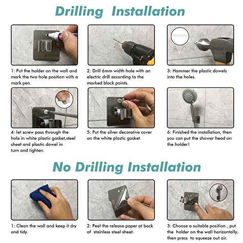 Adhesive Handheld Shower Head Holder Stainless Steel Showerhead Bracket Adjustable Shower Spray Holder Wall Mount Shower Wand Holder Universal Dr