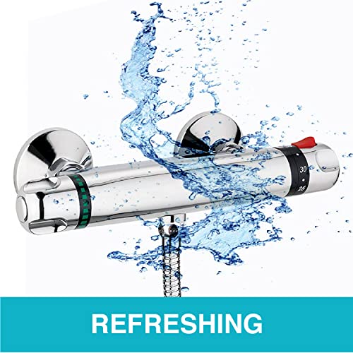 ENKI, Luna, T30, Wall Mounted, Valve 1/2" Outlet, Thermostatic Shower Mixer Bar for Bathrooms, Chrome Modern Mixer Tap Style
