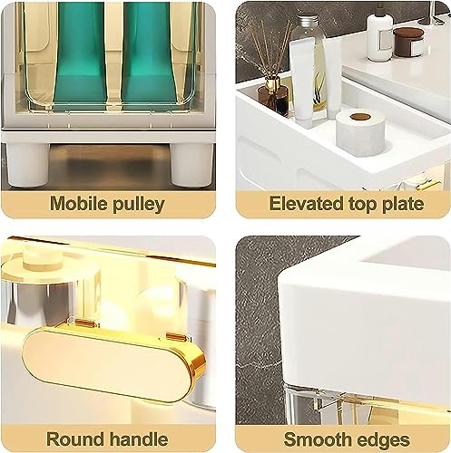 OPSREY Slim Bathroom Cabinet Storage, Large Capacity Slim Toilet Paper Storage Cabinet with Clear Plastic Drawers Casters Narrow Tall Slim Floor