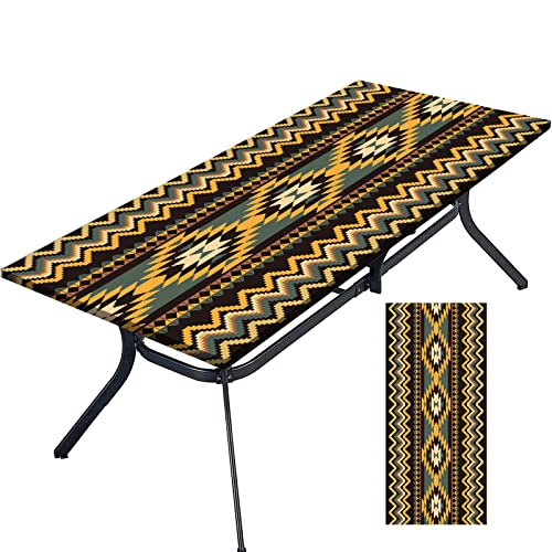 Tablecloth for Folding Table, boho Picnic Table Cover, Waterproof Fitted Table Covers for 6 Foot Tables, Elastic Rim Plastic Table Cover for Picn