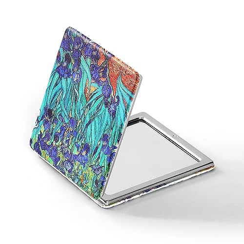 Dynippy Compact Mirror Double-Sided 1X/2X Magnifying 3.15inch Bulk Pu Leather Makeup Mirrors Square Mirror for Purses Small Pocket Portable Hand