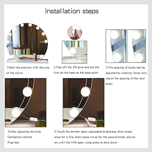 Lighted Makeup Mirror, Led Light Tri-fold Vanity Mirror and 180 Degree Adjustable Bracket Travel Mirror, Different Magnifications, for Countertop