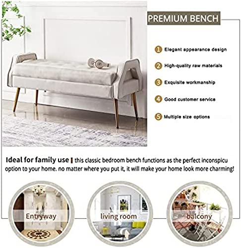 Luxurious Bedside Bench With Gold Legs, Bedroom Bench Velvet Seat, Comfortable And Versatile Entry Shoe Stool,White,100X46X55Cm(39X18X22Inch)