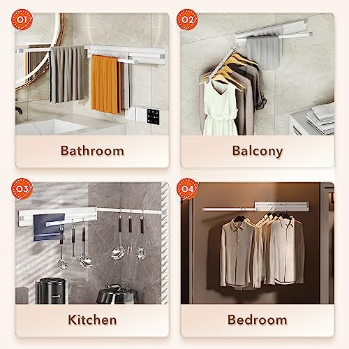 CHAHUANV Wall Mounted Towel Holder Rack,Towel Bar Swivel with 3-Arm,Space Saving Clothing Rack for Laundry,White