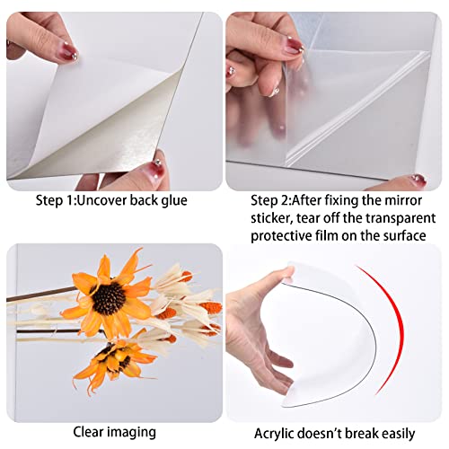 Workout Mirror for Home Gym Wall, 4Pcs Acrylic Full Length Mirror Tiles for Living Room Bedroom Bathroom (10.2×10.2in)