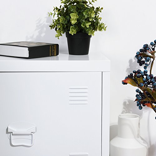 Homybec Single Metal Locker Storage Cabinet 1-Door, Scandinavian Free Standing 2 Tier Shelves Bedside Nightstand Cupboard, Side Storage Organizer