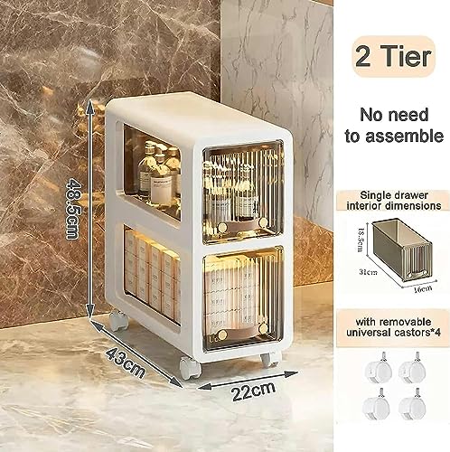 OPSREY Small Bathroom Storage Corner Floor Cabinet, Narrow Rolling Bathroom Cabinet for Small Spaces with Drawers Wheels