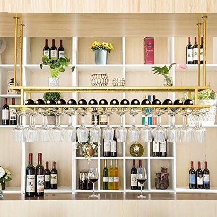 ULAINE Ceiling Wine Racks, Adjustable Height, Hanging Wine Glass Hanger, Vintage Wine Bottle Holder, Rustic Wine Holder Stemware Goblets, Decorat