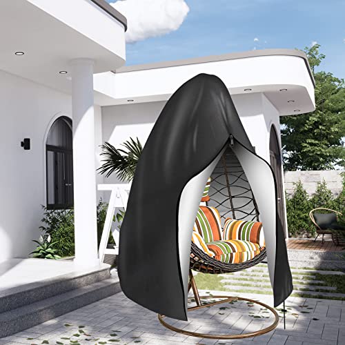 Teynewer Patio Hanging Egg Chair Cover, Outdoor Single Seat Swing Egg Chair Cover Waterproof with Zipper, Outdoor Swing Egg Chair Cover 190 x 115