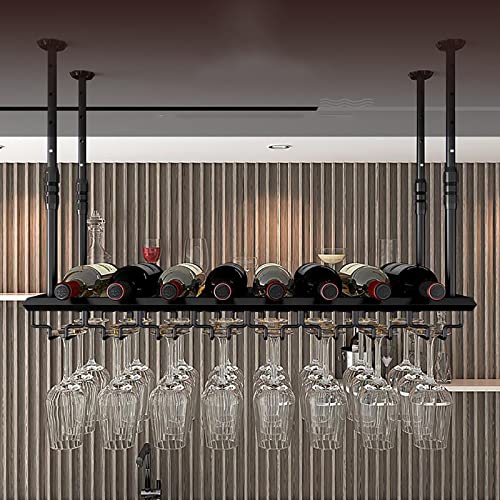 ULAINE Vintage Ceiling Wine Racks, Adjustable Height, Metal Wine Holder Stemware Goblets, Iron Wine Bottle Holder, Hanging Wine Glass Hanger, For