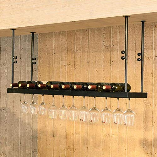 NEOCHY Wine Rack Modern Wall-Mounted Ceiling Installation Hanging Wine Bottle Rack Metal Wrought Iron High Cup Holder Height Adjustable Hanging S