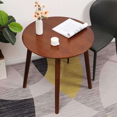 OGMILL 28.3" Small Round Dining Table for 2, Wooden Kitchen Dinner Table Rustic Wood Dining Table Mid Century Modern Kitchen Table (Brown)