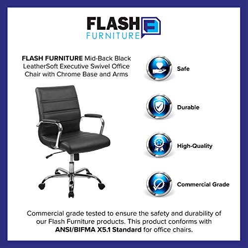 Flash Furniture Executive Office Chair, Ergonomic Office Chair, Contoured and Height Adjustable Leather Seat, Chrome Arms and Tilt Lock Lever, Bl