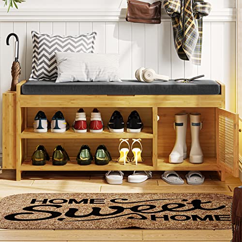 FORABAMB Shoe Bench, Shoe Storage Bench with Padded Cushion, Entryway Bench with Flip-Open Storage Box, Multifunctional Shoe Organizer Shelf with