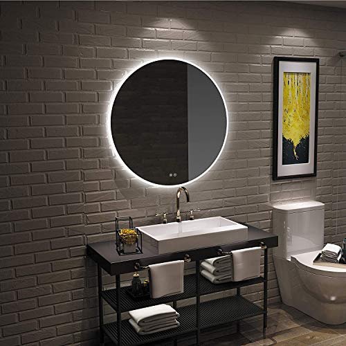 LED Lighted Bathroom Mirror, Touch Switch Control, Anti-Fog Function, IP44 Waterproof, Wall Mounted Backlit Lighted Makeup Vanity Mirror Over Cos
