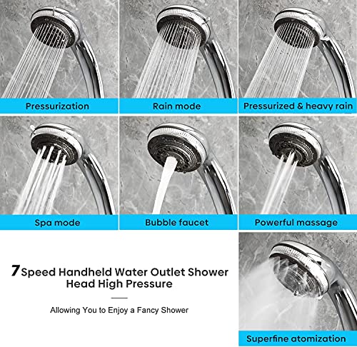 EocuSun Shower Head, 7 Mode Settings Pressure Boosting Shower Head Water Saving Bathing for Adults Children Pets Home and Gym Use