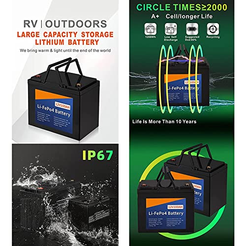 XGYUII 12V 200Ah Rechargeable Lithium Iron Phosphate Battery, Built-In BMS, Waterproof Deep Cycle, for Home Electrical Storage/Solar System/RV/Go