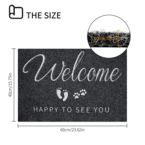 Brmeday Personalised Doormat with Stitched Words Welcome Happy to See You, Washable and Non-Slip Dirt Trapper Mat, Indoor/Outdoor Front Door, Thi