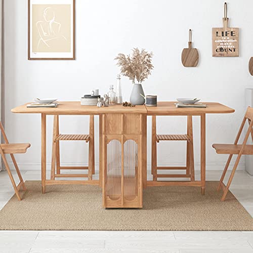 DISHENGZHEN Folding Dining Table, Expandable and Compact Multifunctional Wood Drop Leaf Kitchen Table with Round Design for Space Saving in Dinin