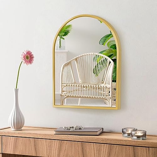 MYlovelylands 10x13 inch Gold Small Arched Mirror for Bathroom Vanity Mirror or Wall Decor Arch Mirror Brushed Metal Frame Wall Mounted Mirror fo